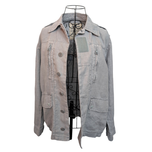 Zadig & Voltaire Kid Linen Glacier Blue Skull Embroidered Utility Jacket XS - Picture 9 of 12